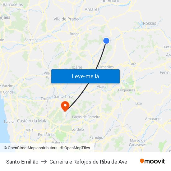 Santo Emilião to Carreira e Refojos de Riba de Ave map