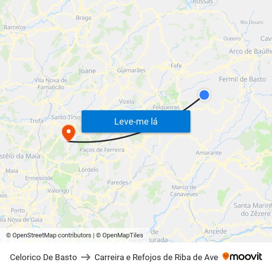 Celorico De Basto to Carreira e Refojos de Riba de Ave map