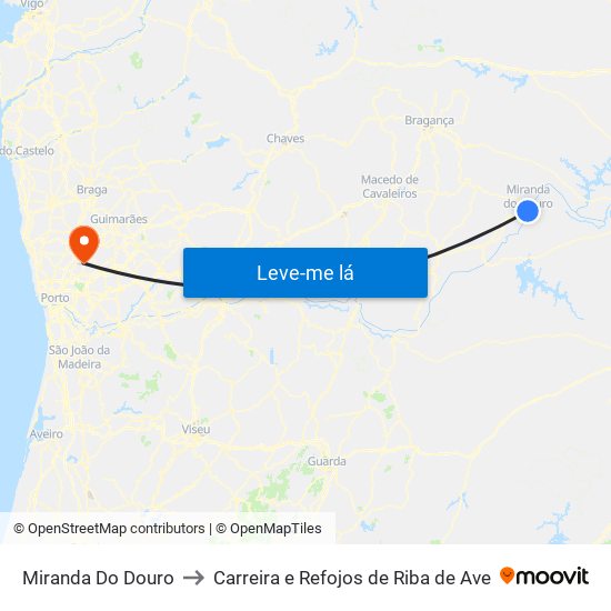 Miranda Do Douro to Carreira e Refojos de Riba de Ave map