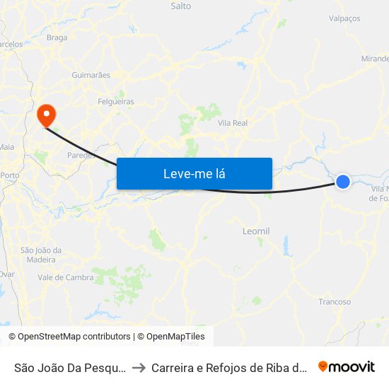 São João Da Pesqueira to Carreira e Refojos de Riba de Ave map