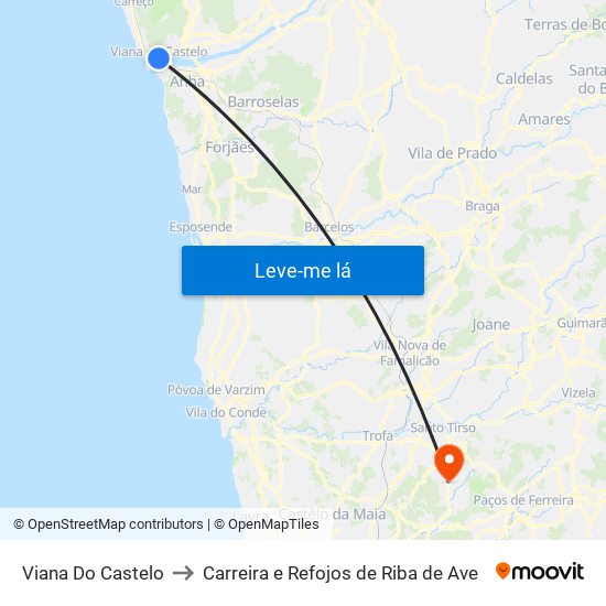 Viana Do Castelo to Carreira e Refojos de Riba de Ave map