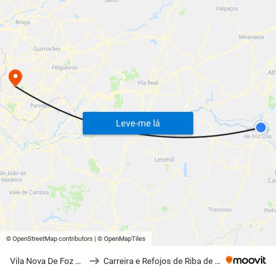 Vila Nova De Foz Côa to Carreira e Refojos de Riba de Ave map