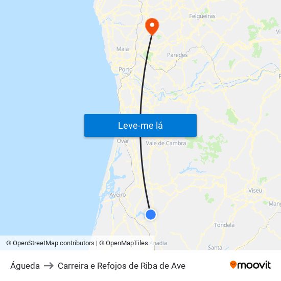 Águeda to Carreira e Refojos de Riba de Ave map