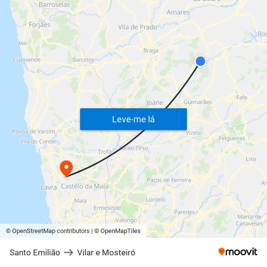 Santo Emilião to Vilar e Mosteiró map