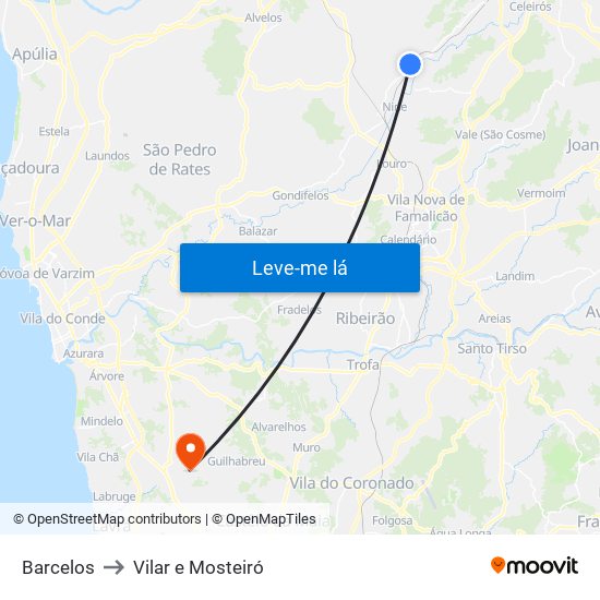 Barcelos to Vilar e Mosteiró map