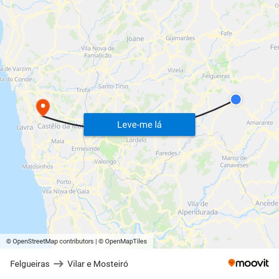 Felgueiras to Vilar e Mosteiró map