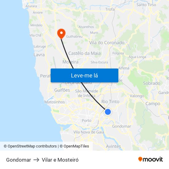 Gondomar to Vilar e Mosteiró map
