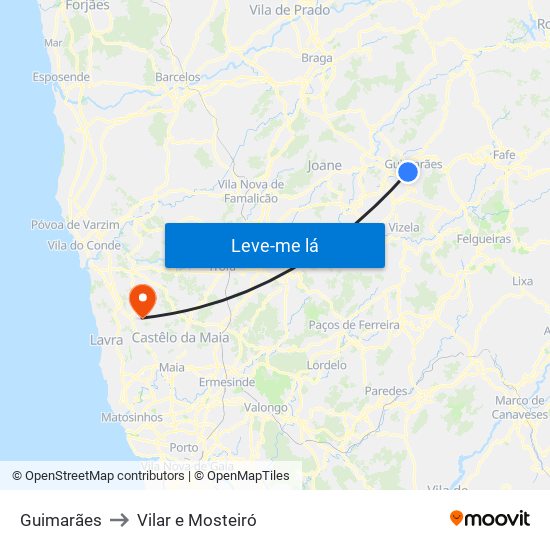 Guimarães to Vilar e Mosteiró map