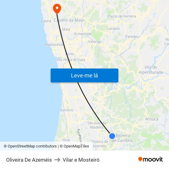 Oliveira De Azeméis to Vilar e Mosteiró map
