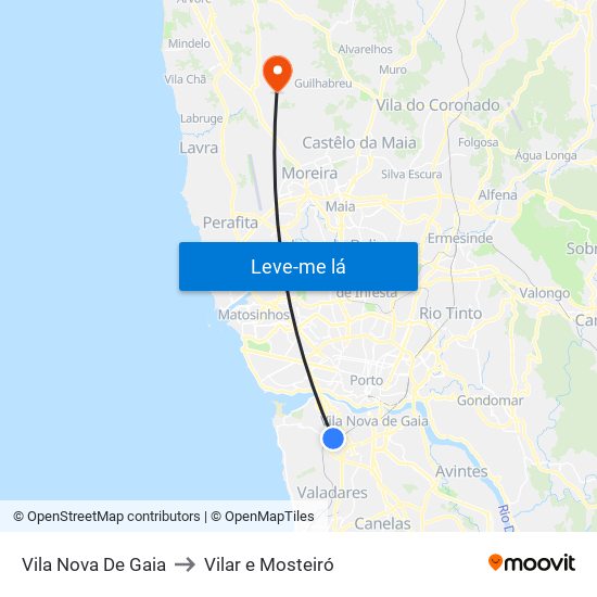 Vila Nova De Gaia to Vilar e Mosteiró map