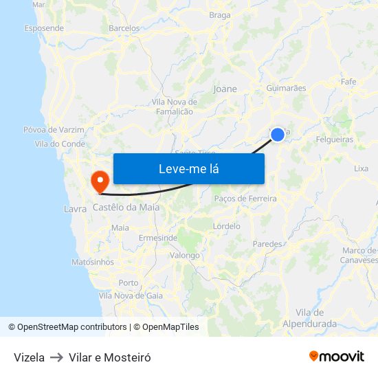 Vizela to Vilar e Mosteiró map
