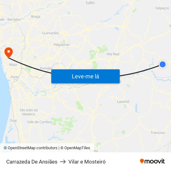 Carrazeda De Ansiães to Vilar e Mosteiró map