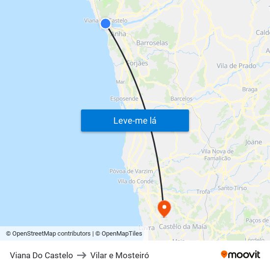 Viana Do Castelo to Vilar e Mosteiró map