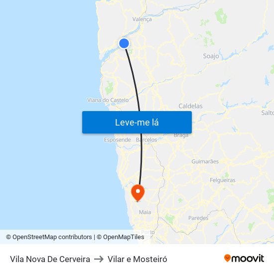 Vila Nova De Cerveira to Vilar e Mosteiró map