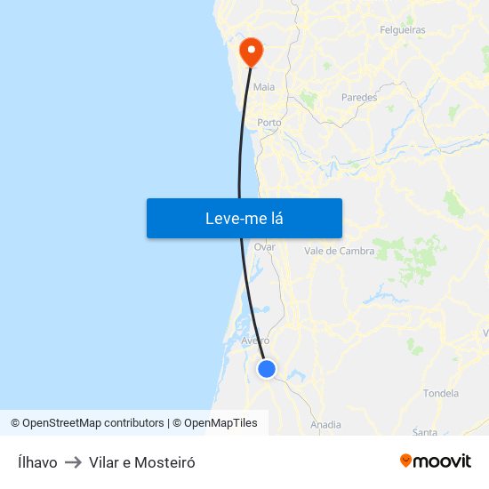 Ílhavo to Vilar e Mosteiró map