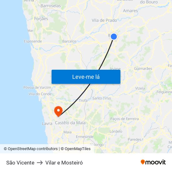 São Vicente to Vilar e Mosteiró map