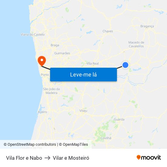 Vila Flor e Nabo to Vilar e Mosteiró map