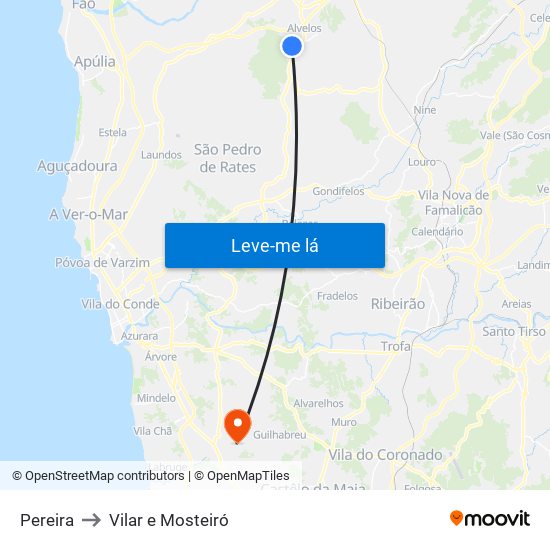 Pereira to Vilar e Mosteiró map