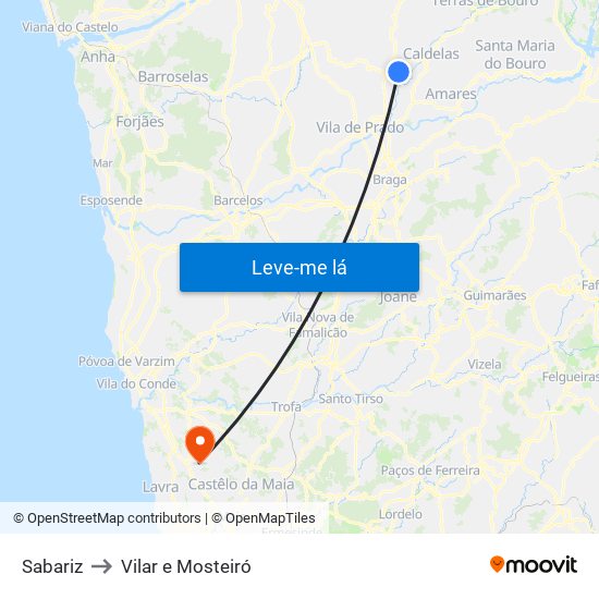 Sabariz to Vilar e Mosteiró map