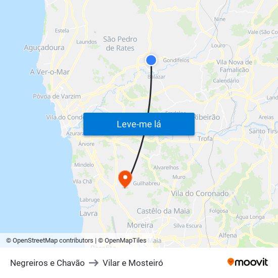 Negreiros e Chavão to Vilar e Mosteiró map
