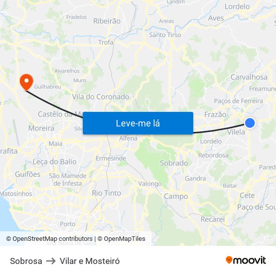 Sobrosa to Vilar e Mosteiró map