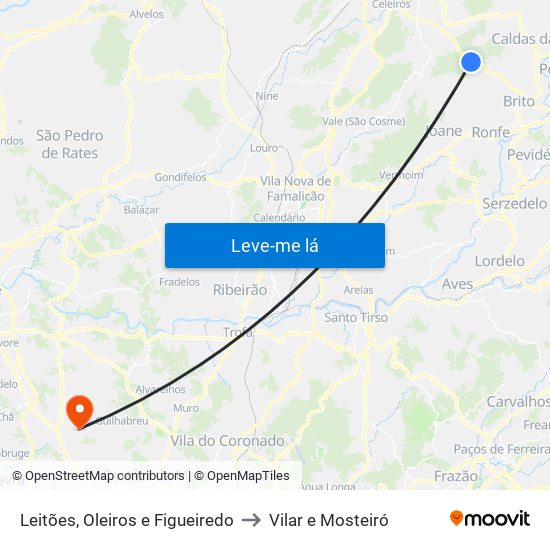 Leitões, Oleiros e Figueiredo to Vilar e Mosteiró map