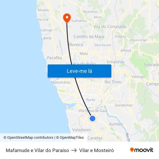 Mafamude e Vilar do Paraíso to Vilar e Mosteiró map