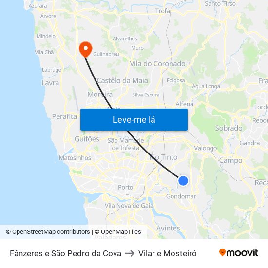 Fânzeres e São Pedro da Cova to Vilar e Mosteiró map