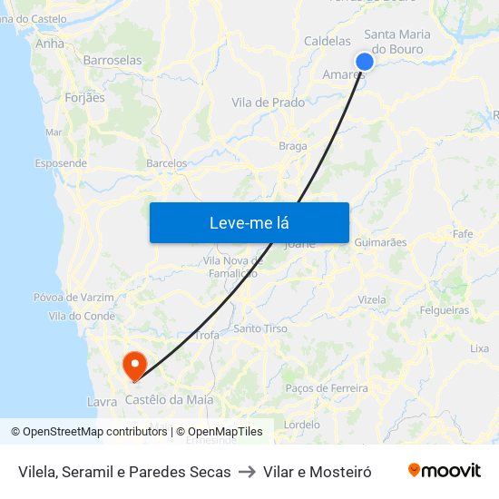 Vilela, Seramil e Paredes Secas to Vilar e Mosteiró map