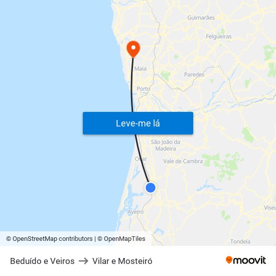 Beduído e Veiros to Vilar e Mosteiró map