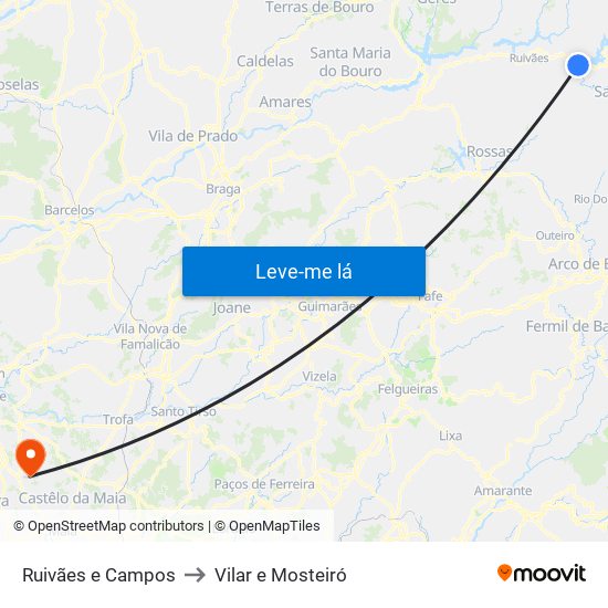 Ruivães e Campos to Vilar e Mosteiró map