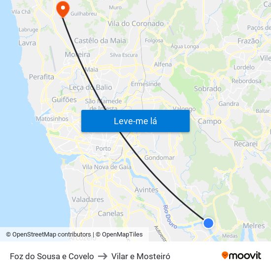 Foz do Sousa e Covelo to Vilar e Mosteiró map