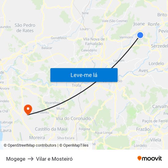 Mogege to Vilar e Mosteiró map