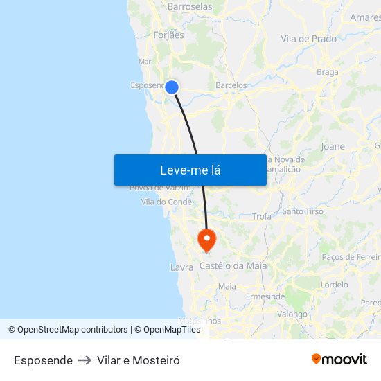 Esposende to Vilar e Mosteiró map