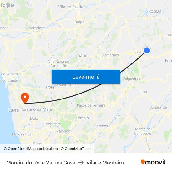 Moreira do Rei e Várzea Cova to Vilar e Mosteiró map