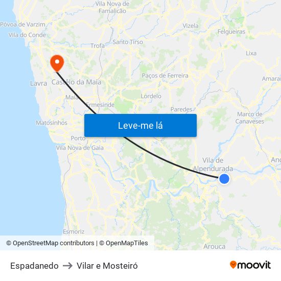 Espadanedo to Vilar e Mosteiró map