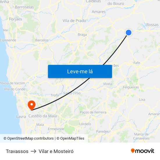 Travassos to Vilar e Mosteiró map