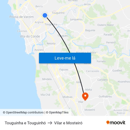 Touguinha e Touguinhó to Vilar e Mosteiró map