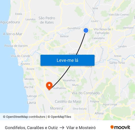 Gondifelos, Cavalões e Outiz to Vilar e Mosteiró map
