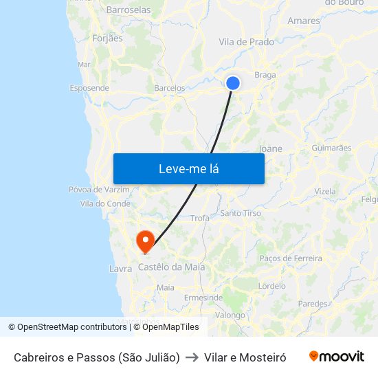 Cabreiros e Passos (São Julião) to Vilar e Mosteiró map