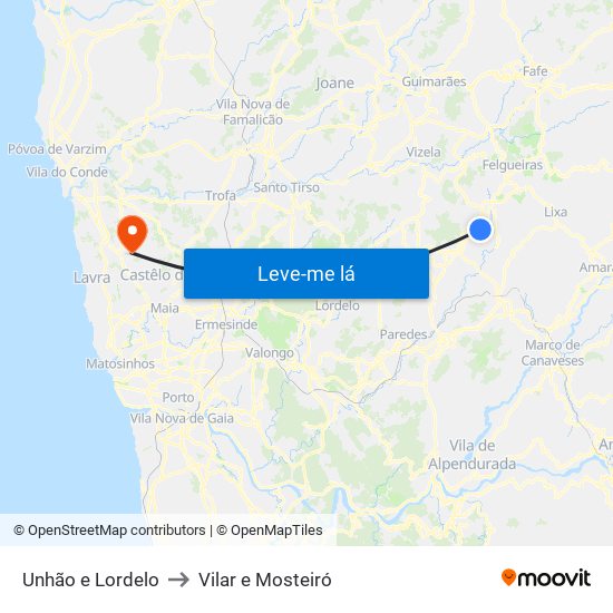 Unhão e Lordelo to Vilar e Mosteiró map