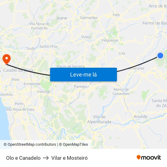 Olo e Canadelo to Vilar e Mosteiró map