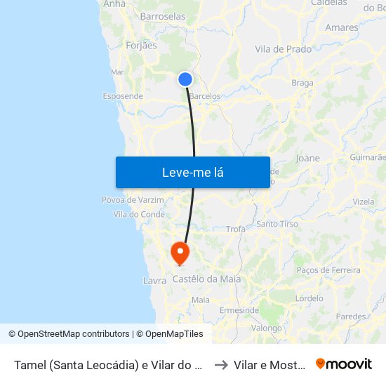 Tamel (Santa Leocádia) e Vilar do Monte to Vilar e Mosteiró map