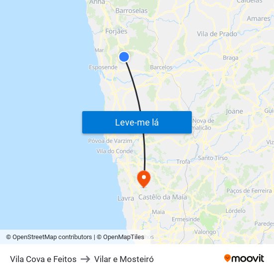 Vila Cova e Feitos to Vilar e Mosteiró map