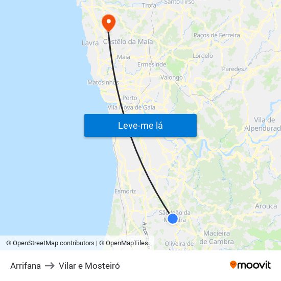 Arrifana to Vilar e Mosteiró map