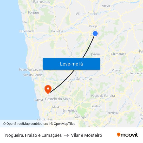 Nogueira, Fraião e Lamaçães to Vilar e Mosteiró map