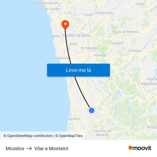 Mozelos to Vilar e Mosteiró map