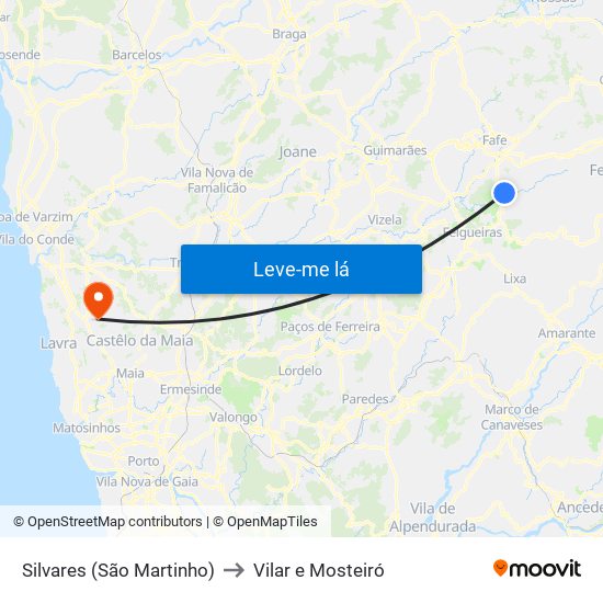 Silvares (São Martinho) to Vilar e Mosteiró map