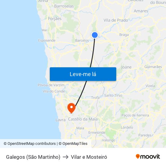 Galegos (São Martinho) to Vilar e Mosteiró map
