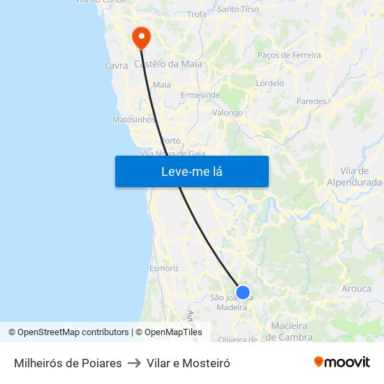 Milheirós de Poiares to Vilar e Mosteiró map